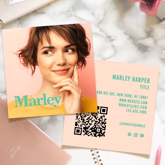 ミニマモダンリストシンプルキュートおもしろいシック写真 スクエア名刺