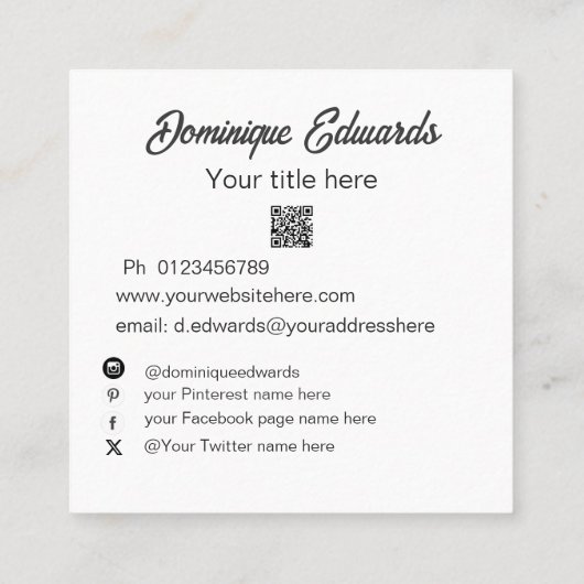 ミニマモダンリストシンプルフォトソーシャルメディア スクエア名刺 (裏面)