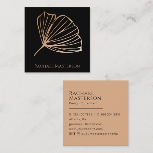 ミニマモダンリストシンプルブラックアンド金ゴールド スクエア名刺 (正面/裏面)