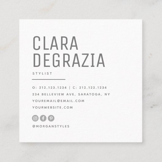 ミニマモダンリストシンプルプロフェッショナルフォトスクエア スクエア名刺 (裏面)