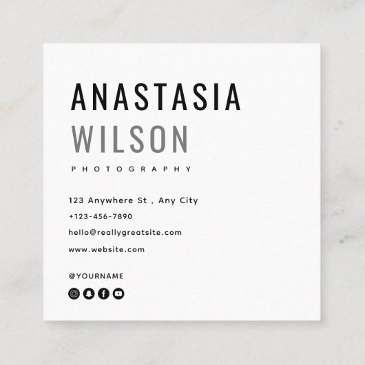 ミニマモダンリストシンプルプロフェッショナルフォトスクエア スクエア名刺 (裏面)