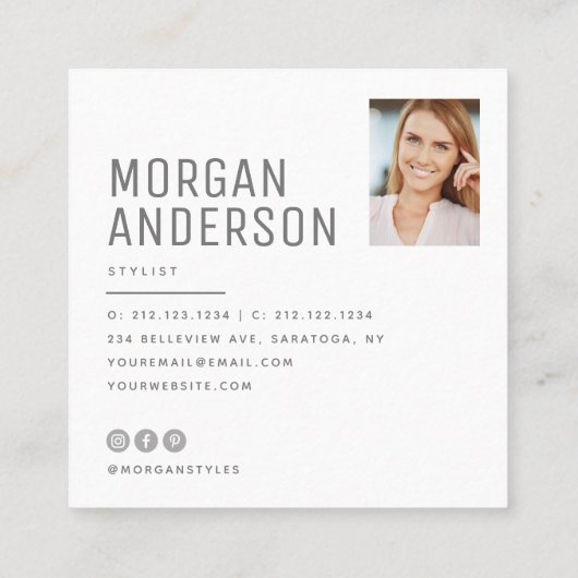 ミニマモダンリストシンプルプロフェッショナル写真バラ スクエア名刺 (裏面)