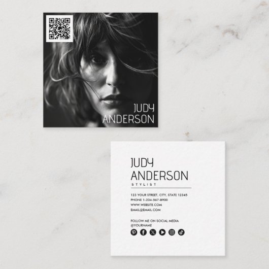 ミニマモダンリストシンプルプロフェッショナル写真 スクエア名刺 (正面/裏面)