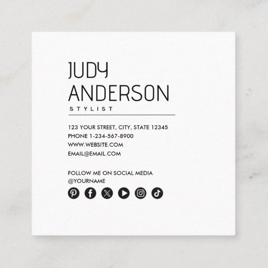 ミニマモダンリストシンプルプロフェッショナル写真 スクエア名刺 (裏面)