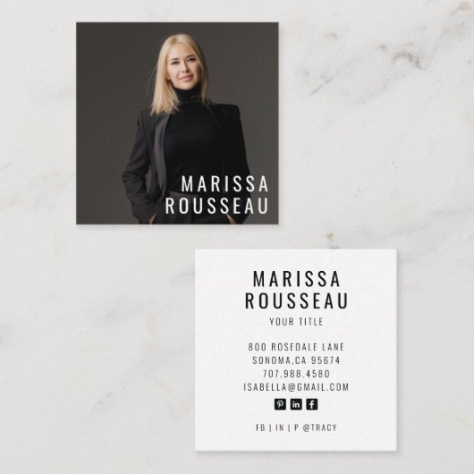 ミニマモダンリストシンプルプロフェッショナル写真 スクエア名刺 (正面/裏面)