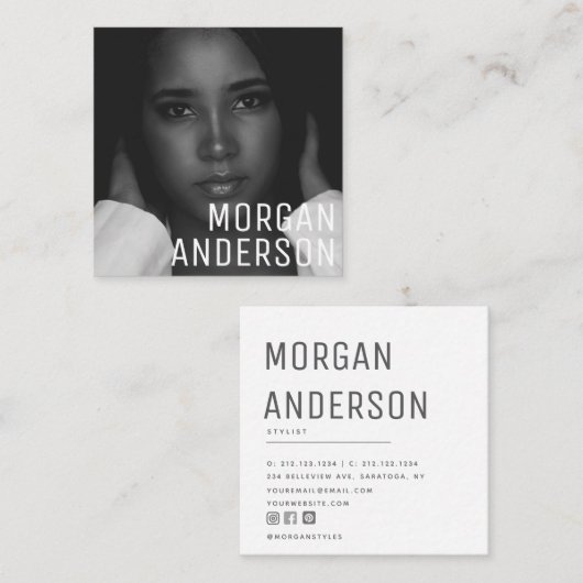 ミニマモダンリストシンプルプロフェッショナル写真 スクエア名刺 (正面/裏面)