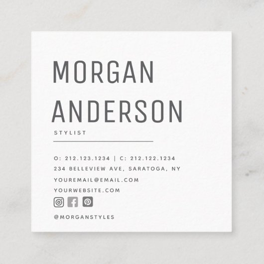 ミニマモダンリストシンプルプロフェッショナル写真 スクエア名刺 (裏面)