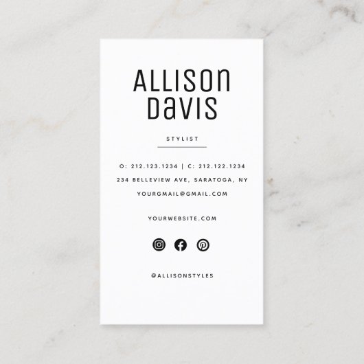 ミニマモダンリストシンプルプロフェッショナル写真 名刺 (裏面)