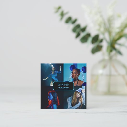 ミニマモダンリストシンプルプロフェッショナル写真qrコード スクエア名刺 (スタンド正面)