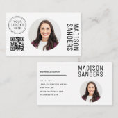 ミニマモダンリストシンプルプロフェッショナル写真QR 名刺 (正面/裏面)