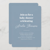 ミニマモダンリストシンプルベビーシャワーダスティブルー 招待状 (正面/裏面)