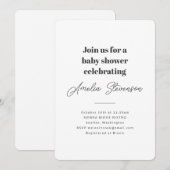 ミニマモダンリストシンプルベビーシャワーホワイト 招待状 (正面/裏面)