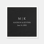 ミニマモダンリストシンプルモノグラム結婚ズブラック スタンダードカクテルナプキン (正面)