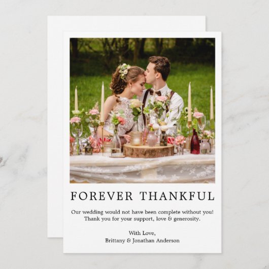 ミニマモダンリストシンプル・フォーエバーサンクフル写真 サンキューカード (正面/裏面)