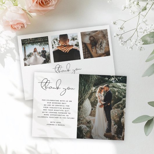 ミニマモダンリストスクリプシンプルト写真結婚のTha サンキューカード