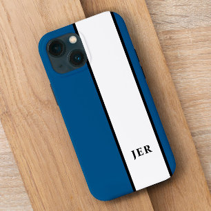 ミニマモダンリストストライプモノグラムのトレンディーブルー iPhone 13 MINIケース