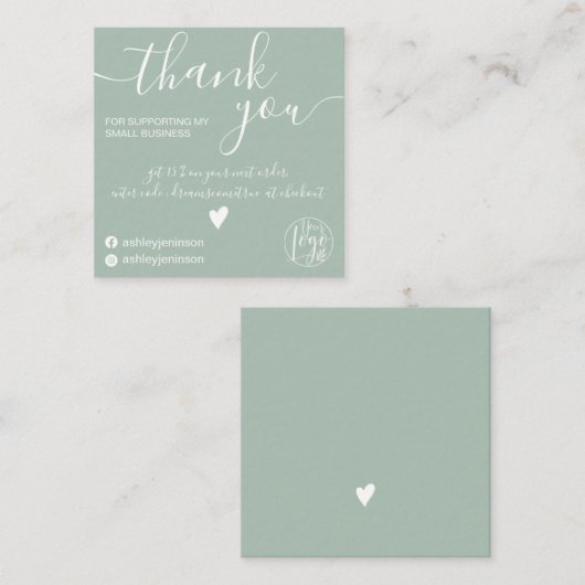 ミニマモダンリストセージグリーン感謝していオア スクエア名刺 (正面/裏面)