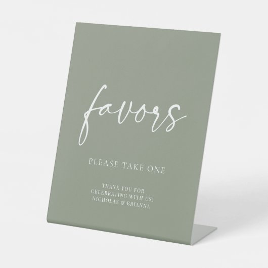 ミニマモダンリストセージグリーン結婚式の引き出物 台座サイン (正面)