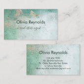 ミニマモダンリストソフト風化ティール(緑がかった色)グリーン金ゴールド 名刺 (正面/裏面)
