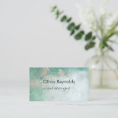 ミニマモダンリストソフト風化ティール(緑がかった色)グリーン金ゴールド 名刺 (スタンド正面)