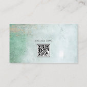 ミニマモダンリストソフト風化ティール(緑がかった色)金ゴールドQRコード 名刺 (裏面)