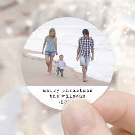 ミニマモダンリストタイプライターMerry Christmas Photo ラウンドシール