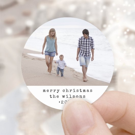 ミニマモダンリストタイプライターMerry Christmas Photo ラウンドシール