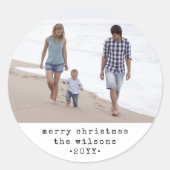 ミニマモダンリストタイプライターMerry Christmas Photo ラウンドシール (正面)