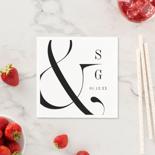ミニマモダンリストタイポグラフィカップルのモノグラム スタンダードカクテルナプキン (インサイチュ)