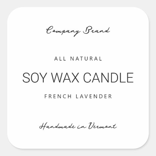 ミニマモダンリストタイポグラフィキャンドルラベル スクエアシール (正面)