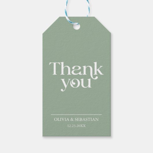 ミニマモダンリストタイポグラフィセージ結婚グリーン ギフトタグ (正面)