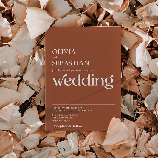 ミニマモダンリストタイポグラフィテラコッタ結婚ズ 招待状