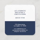 ミニマモダンリストタイポグラフィネイビーブルーとホワイト スクエア名刺 (裏面)