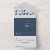 ミニマモダンリストタイポグラフィネイビーブルーグレー オールインワン招待状 (内側)