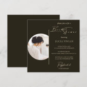 ミニマモダンリストタイポグラフィフォトブライダルシャワー 招待状 (正面/裏面)