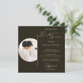 ミニマモダンリストタイポグラフィフォトブライダルシャワー 招待状 (スタンド正面)