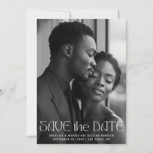 ミニマモダンリストタイポグラフィフルフォト結婚ズ セーブザデート (正面)