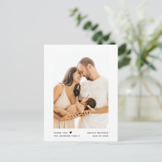 ミニマモダンリストタイポグラフィベビーシャワー写真 ポストカード (スタンド正面)