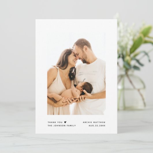 ミニマモダンリストタイポグラフィベビーシャワー2写真 サンキューカード (スタンド正面)