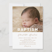 ミニマモダンリストタイポグラフィベビー写真バプテスマ 招待状 (正面)