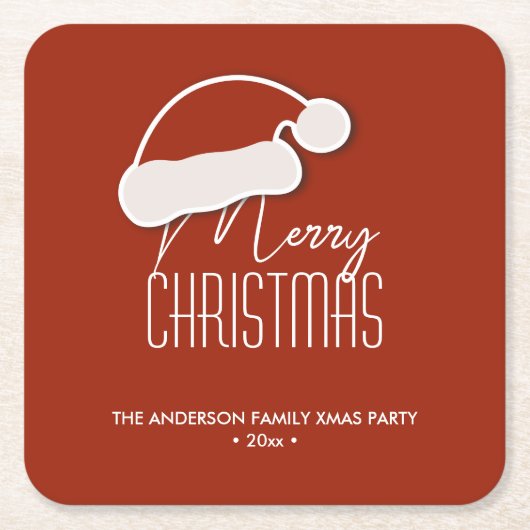 ミニマモダンリストタイポグラフィメリークリスマスパーティー スクエアペーパーコースター (正面)