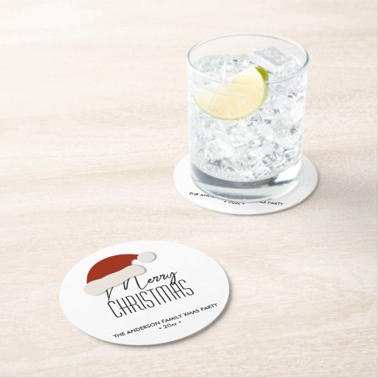 ミニマモダンリストタイポグラフィメリークリスマスパーティー ラウンドペーパーコースター (インサイチュ)