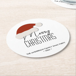 ミニマモダンリストタイポグラフィメリークリスマスパーティー ラウンドペーパーコースター
