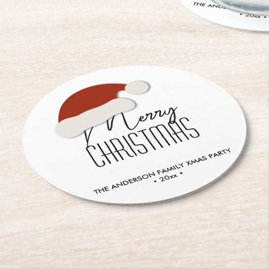 ミニマモダンリストタイポグラフィメリークリスマスパーティー ラウンドペーパーコースター (アングル)
