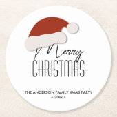 ミニマモダンリストタイポグラフィメリークリスマスパーティー ラウンドペーパーコースター (正面)