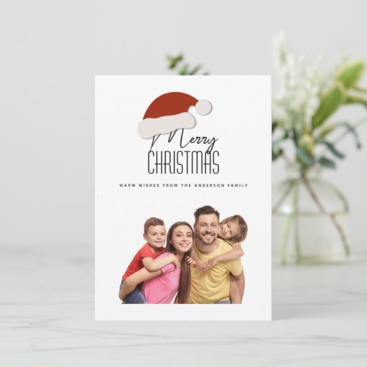 ミニマモダンリストタイポグラフィメリークリスマスフォト シーズンカード (スタンド正面)