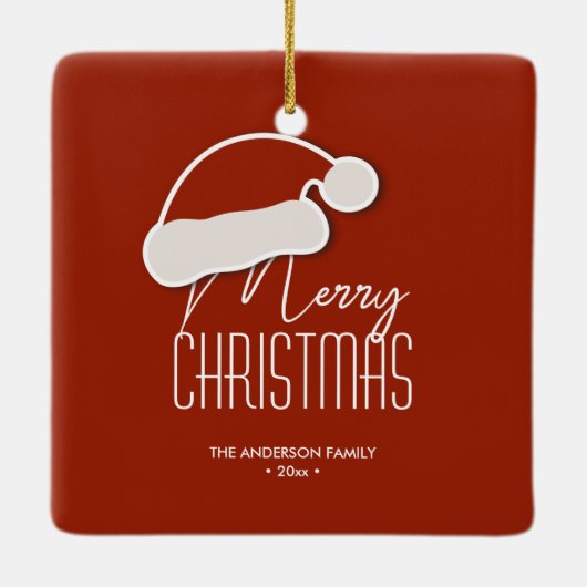 ミニマモダンリストタイポグラフィメリークリスマスフォト セラミックオーナメント (裏面)