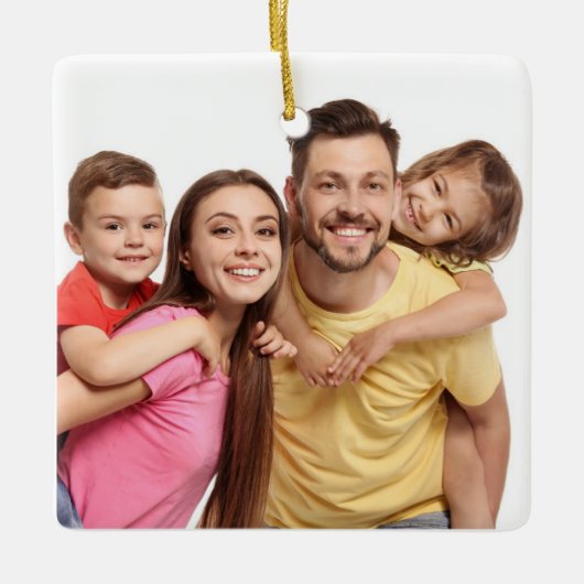 ミニマモダンリストタイポグラフィメリークリスマスフォト セラミックオーナメント (正面)