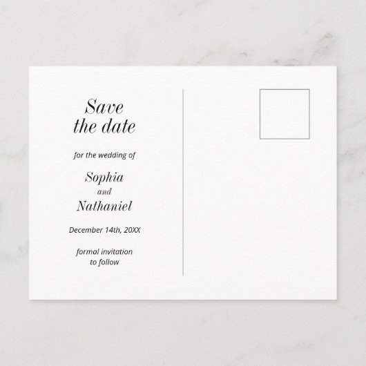 ミニマモダンリストタイポグラフィ写真の日付を保存 ポストカード (裏面)