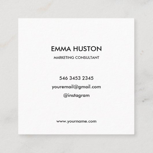 ミニマモダンリストタイポグラフィ写真 スクエア名刺 (裏面)